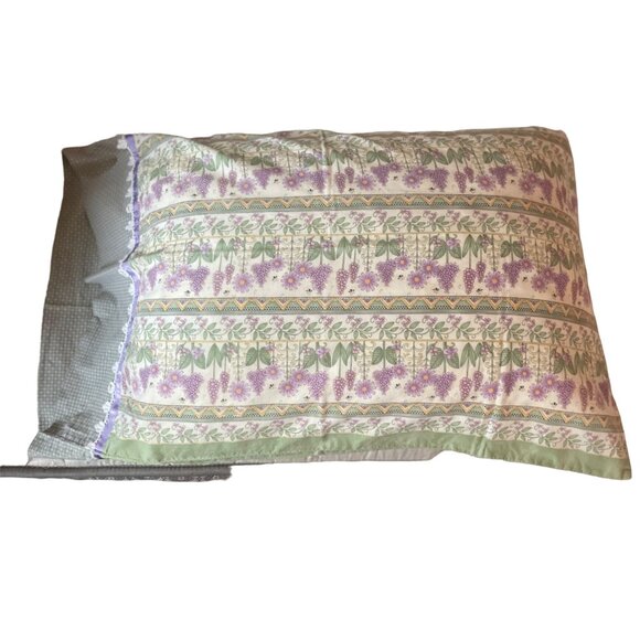 Vintage Handmade Pillowcases Set of 2 Used Standard Size Purple Green Floral - Picture 13 of 16